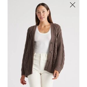 Quince 100% Organic Cotton Oversized Cable Knit Cardigan Brown Size Large NWT